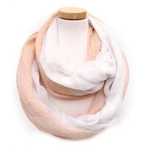 New NWT Boutique Peach White Polka Dot Color Block Infinity Cowl Scarf